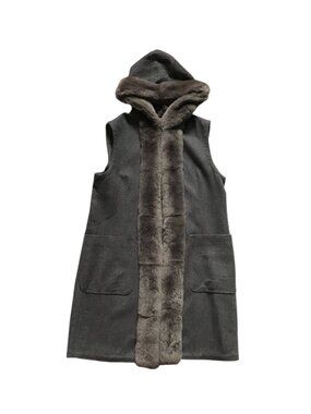 NWOT Eleventy Hooded Vest Womens 48 XXL Gray Mid Length Virgin Wool Jacket NEW